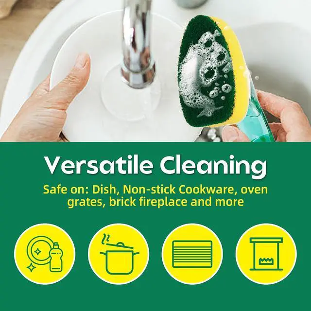 Alt view image 2 of 7 - Non Scratch Dishwand Refills 6 Pack, Non-Scratch Replacement Sponge Heads for Dish Wand, Scratch-Free Dishwashing Soap Dispensing Refills, Gentle Scrubber Pads for Kitchen Dishes Sink Cleaning