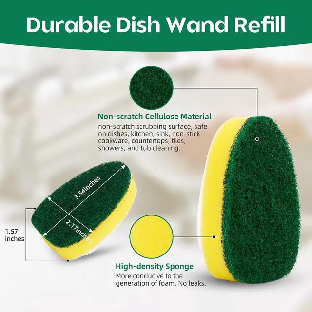 Alt view image 4 of 7 - Non Scratch Dishwand Refills 6 Pack, Non-Scratch Replacement Sponge Heads for Dish Wand, Scratch-Free Dishwashing Soap Dispensing Refills, Gentle Scrubber Pads for Kitchen Dishes Sink Cleaning