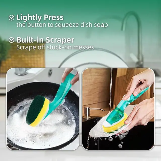 Alt view image 5 of 7 - Non Scratch Dishwand Refills 6 Pack, Non-Scratch Replacement Sponge Heads for Dish Wand, Scratch-Free Dishwashing Soap Dispensing Refills, Gentle Scrubber Pads for Kitchen Dishes Sink Cleaning