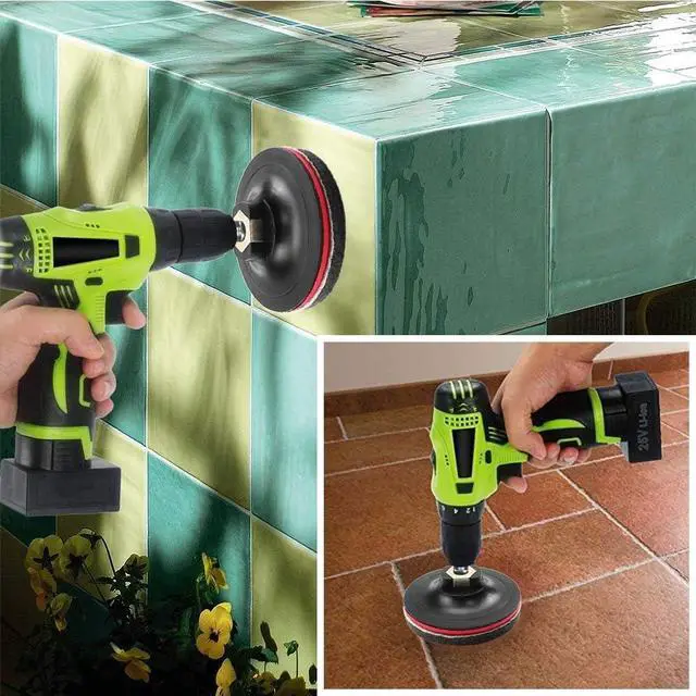 Alt view image 7 of 7 - DUOSHIDA 4 Inch Drill Powered Brush Tile Scrubber Scouring Pads Cleaning Kit, 2 Different Stiffness, 4-Inch Disc Pad Holder with 6 Scrubbing Pads, Cleans Large Flat Areas Perfectly (4-inch)