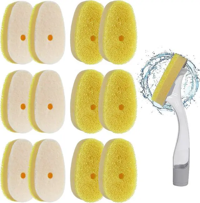 Main image of 12 Pcs Dish Wand Sponge Refills Compatible with Scrub Daddy Dish Wand, Non-Scratch Replacement Heads for Kitchen Cleaning, Yellow (Sponge Heads Only)