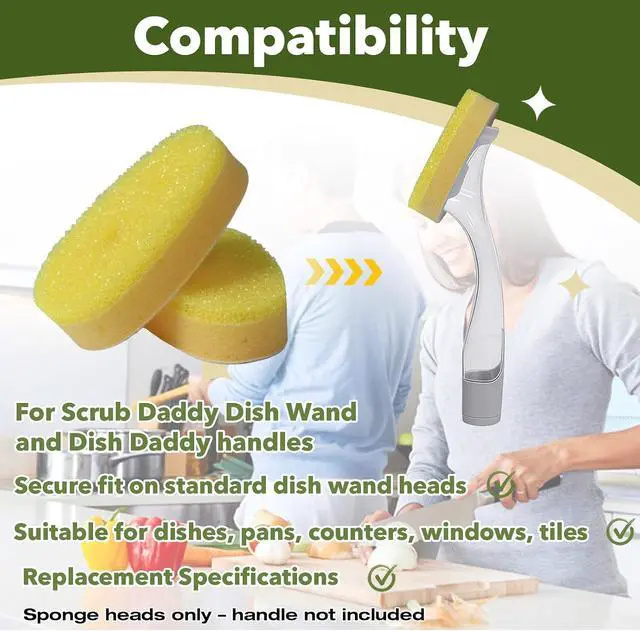 Alt view image 4 of 7 - 12 Pcs Dish Wand Sponge Refills Compatible with Scrub Daddy Dish Wand, Non-Scratch Replacement Heads for Kitchen Cleaning, Yellow (Sponge Heads Only)