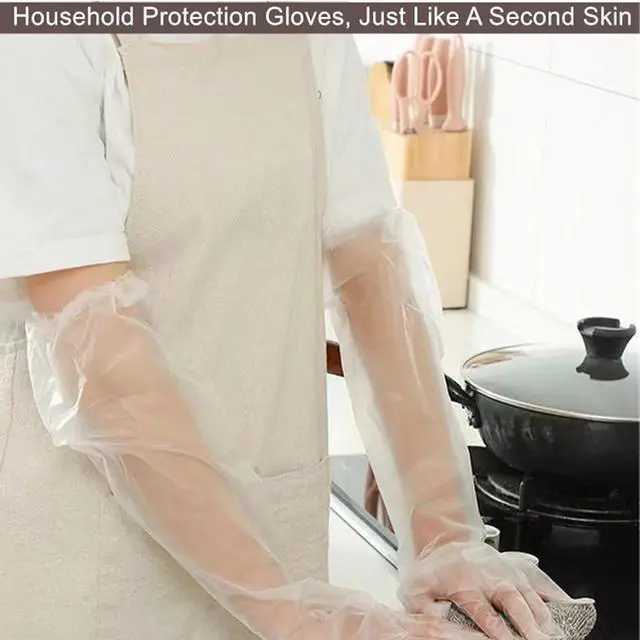 Alt view image 4 of 7 - Hipifans Long Sleeve Cleaning Gloves, 10Pcs/Set Reusable & Waterproof Protective Rubber Gloves for Household Duties, Kitchen, Dishwashing, Gardening - 23.6 Inch