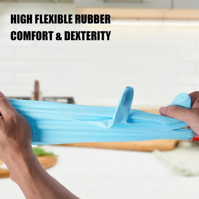 Alt view image 3 of 5 - URBANSEASONS Dishwashing Rubber Gloves for Cleaning 4 Pairs Household Gloves Including Blue, Pink, Green and Red, Non Latex and Fit Your Hands Well, Great Kitchen Tools