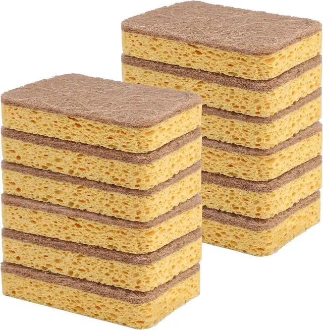 Main image of Yolaist 12 Pack Non-Scratch Scrub Sponge, Natural Kitchen Sponges for Cleaning Kitchen, Scratch Free Biodegradable Sponges for Dishes, No-Stick Cookware