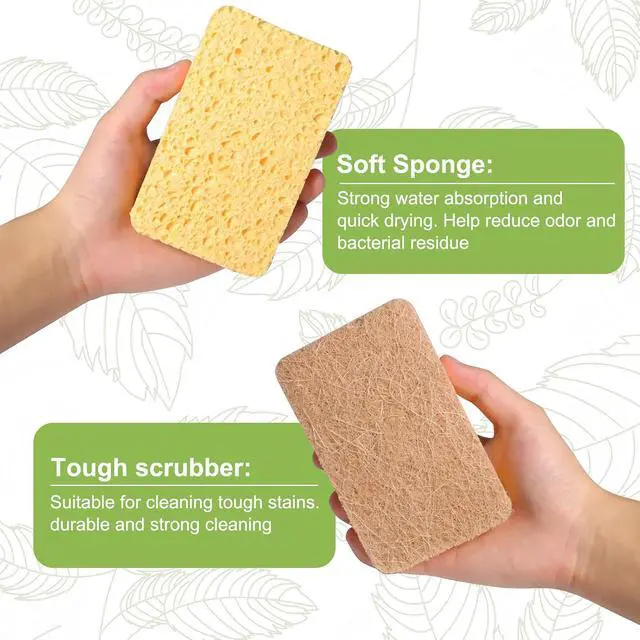 Alt view image 3 of 6 - Yolaist 12 Pack Non-Scratch Scrub Sponge, Natural Kitchen Sponges for Cleaning Kitchen, Scratch Free Biodegradable Sponges for Dishes, No-Stick Cookware