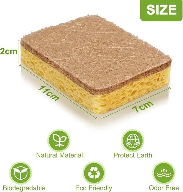 Alt view image 4 of 6 - Yolaist 12 Pack Non-Scratch Scrub Sponge, Natural Kitchen Sponges for Cleaning Kitchen, Scratch Free Biodegradable Sponges for Dishes, No-Stick Cookware
