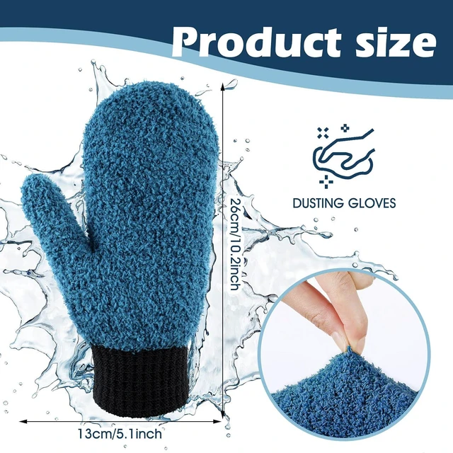 Alt view image 3 of 7 - Bencailor 3 Pairs Microfiber Dust Mittens with Thumb Household Cleaning No Scratch Dusting Reusable Gloves for Kitchen House Car Cleaning Tools(Dark Blue, Khaki, Gray, Black)