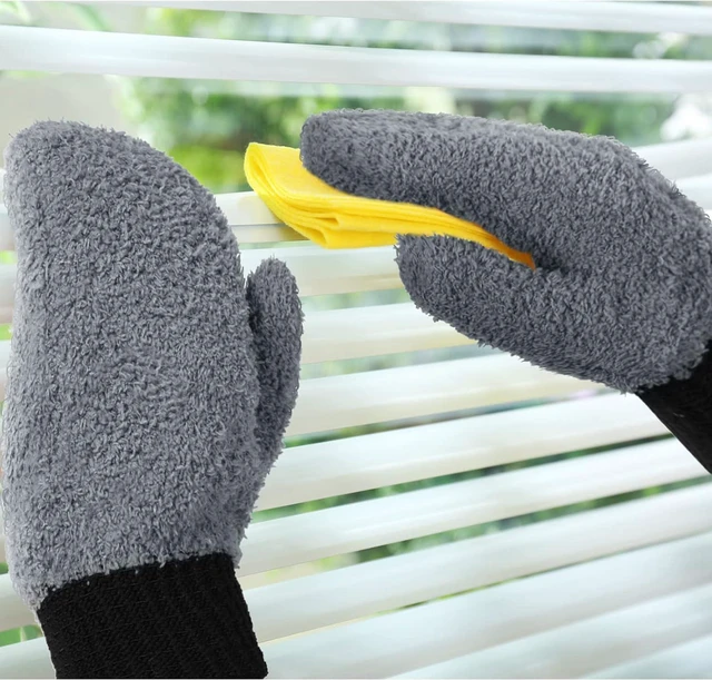 Alt view image 6 of 7 - Bencailor 3 Pairs Microfiber Dust Mittens with Thumb Household Cleaning No Scratch Dusting Reusable Gloves for Kitchen House Car Cleaning Tools(Dark Blue, Khaki, Gray, Black)