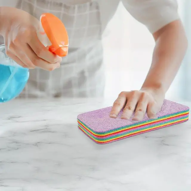 Alt view image 4 of 7 - Eurow Super Absorbent 12-Layer Microfiber Sponge Block, Tearable for Multiple Uses, Cleans Kitchen, Bathroom & More, Durable, Reusable, Soft When Wet, Multi-Color Rainbow Design for Easy Cleaning