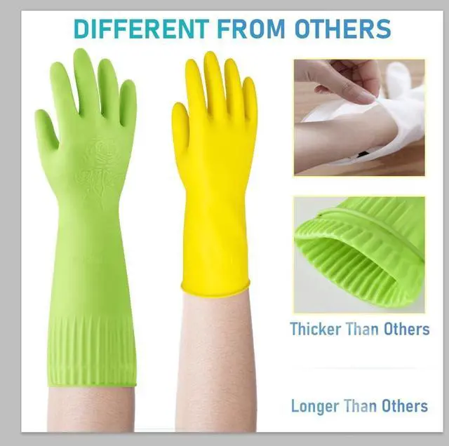 Alt view image 4 of 6 - Disfore Rubber-Gloves Dishwashing Gloves for Cleaning-Kitchen - 2 Pairs Long Household Cleaning Gloves for Washing Dishes