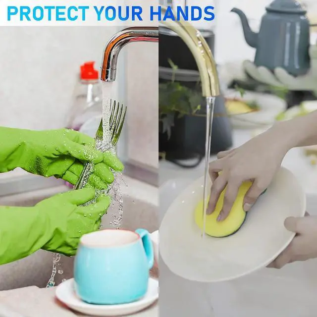 Alt view image 3 of 6 - Disfore Rubber-Gloves Dishwashing Gloves for Cleaning-Kitchen - 2 Pairs Long Household Cleaning Gloves for Washing Dishes