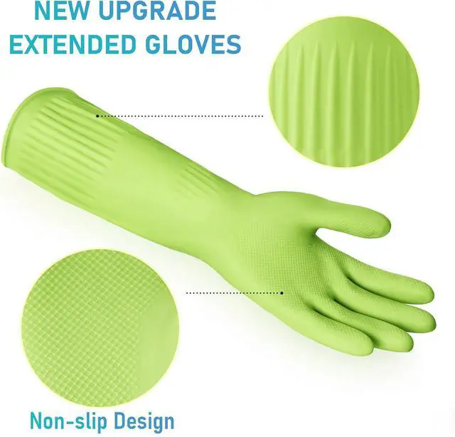 Alt view image 6 of 6 - Disfore Rubber-Gloves Dishwashing Gloves for Cleaning-Kitchen - 2 Pairs Long Household Cleaning Gloves for Washing Dishes