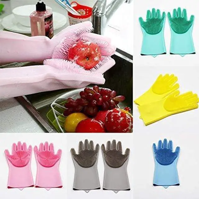 Alt view image 3 of 6 - Silicone Dishwashing Gloves, Pet Grooming Rubber Scrubbing for Dishes, Sponge Wash Cleaning with Scrubbers (13.6" L)