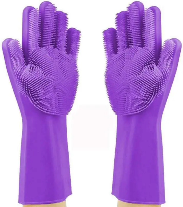 Alt view image 2 of 6 - Silicone Dishwashing Gloves, Pet Grooming Rubber Scrubbing for Dishes, Sponge Wash Cleaning with Scrubbers (13.6" L)