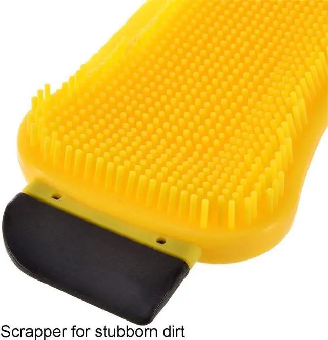 Alt view image 3 of 7 - 2 Pack Silicone Dish Sponge with Soap Dispenser, Nylon Scraper and Squeegee Edge, Reusable Non Porous Kitchen Cleaning Tool for Pots Pans Plates