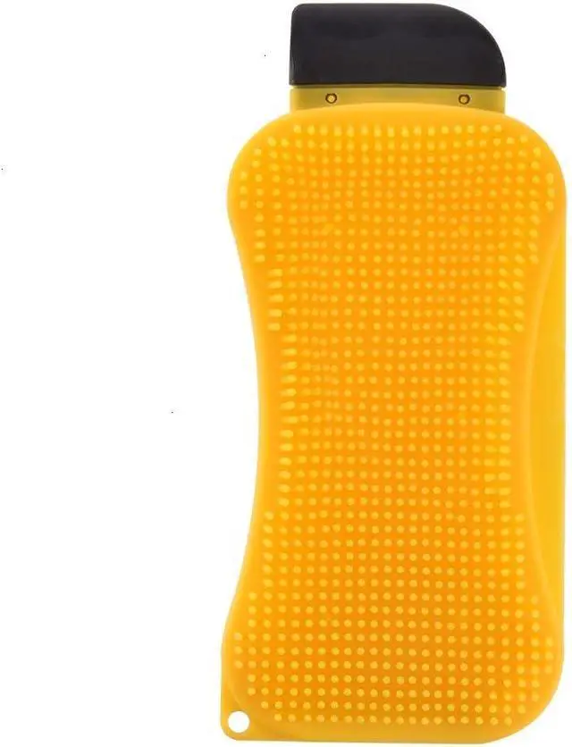 Alt view image 5 of 7 - 2 Pack Silicone Dish Sponge with Soap Dispenser, Nylon Scraper and Squeegee Edge, Reusable Non Porous Kitchen Cleaning Tool for Pots Pans Plates