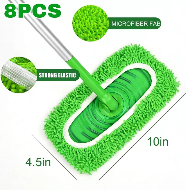Alt view image 2 of 7 - Septo 8Pcs Reusable Microfiber Mop Pads, Replacement Compatible with Sweeper Mop, Refills & Washable Dry Sweeping Cloths for Surface Hardwood Floor Cleaning(Grass Green)