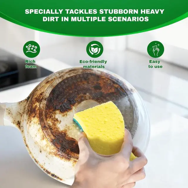 Alt view image 4 of 7 - 9 Pack Heavy Duty Dual-Sided Scrub Sponges for Tough Grease