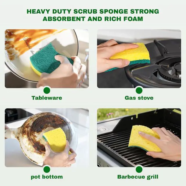 Alt view image 5 of 7 - 9 Pack Heavy Duty Dual-Sided Scrub Sponges for Tough Grease
