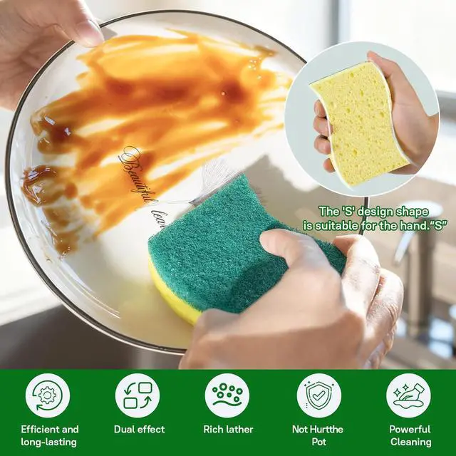 Alt view image 3 of 7 - 9 Pack Heavy Duty Dual-Sided Scrub Sponges for Tough Grease