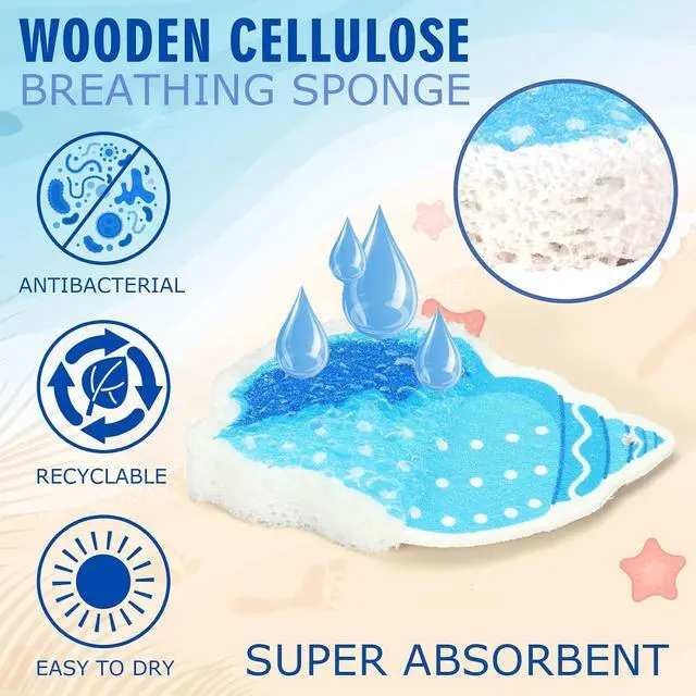 Alt view image 3 of 7 - Whaline 8Pcs Starfish Shell Kitchen Sponges Water Absorbing Dish Washing Sponge Summer Sea Snail Starfish Shell Non Scratch Cleaning Scrub Sponges for Summer Home Kitchen Bathroom