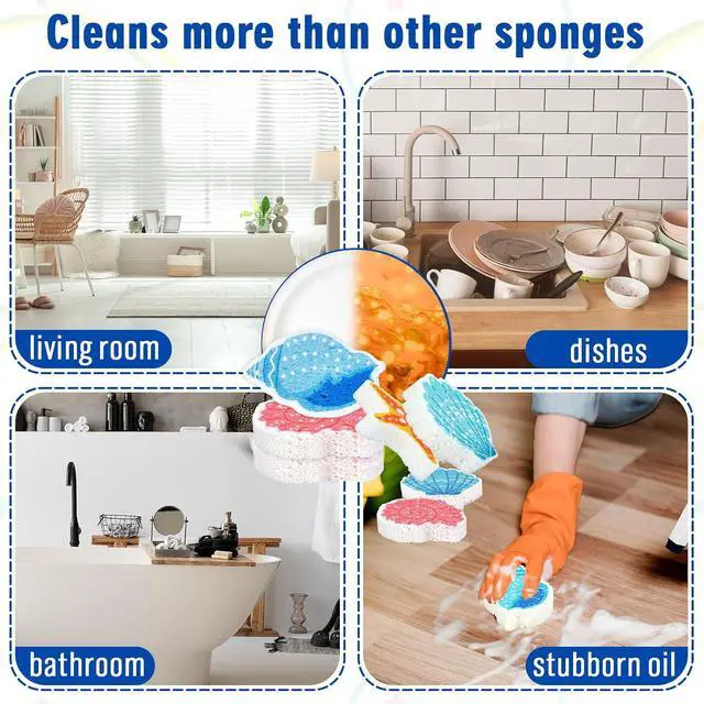 Alt view image 5 of 7 - Whaline 8Pcs Starfish Shell Kitchen Sponges Water Absorbing Dish Washing Sponge Summer Sea Snail Starfish Shell Non Scratch Cleaning Scrub Sponges for Summer Home Kitchen Bathroom
