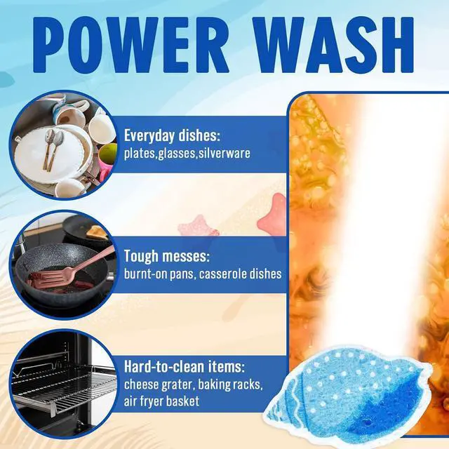 Alt view image 6 of 7 - Whaline 8Pcs Starfish Shell Kitchen Sponges Water Absorbing Dish Washing Sponge Summer Sea Snail Starfish Shell Non Scratch Cleaning Scrub Sponges for Summer Home Kitchen Bathroom