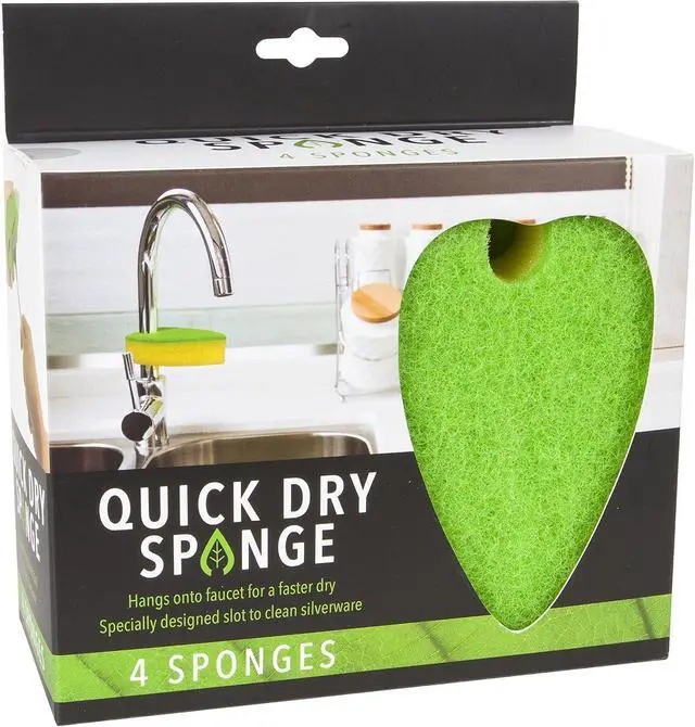 Alt view image 3 of 7 - Evriholder Quick Dry Kitchen Sponges, Dual-Sided, Leaf Design for Scrubbing Dishes and Pots, Hangs from Sink Faucet to Dry, Helpful Silverware Cleaning Slot, Long-Lasting, 8 Pack