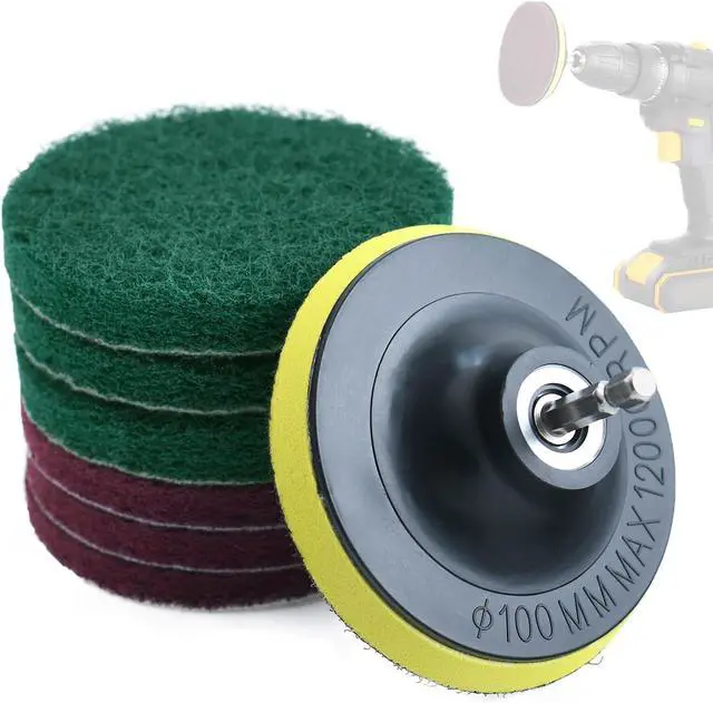Main image of 4 Inch Drill Powered Brush Tile Scrubber Scouring Pad Cleaning Kit