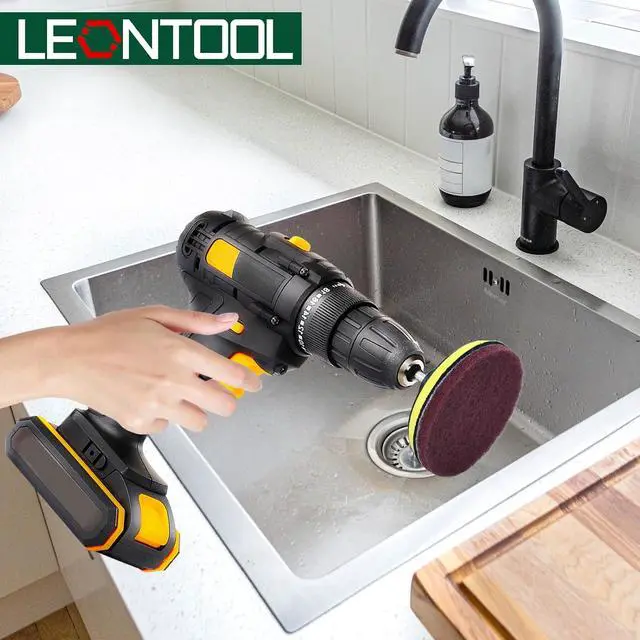 Alt view image 2 of 7 - 4 Inch Drill Powered Brush Tile Scrubber Scouring Pad Cleaning Kit