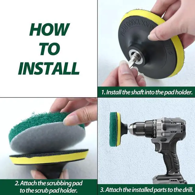 Alt view image 3 of 7 - 4 Inch Drill Powered Brush Tile Scrubber Scouring Pad Cleaning Kit