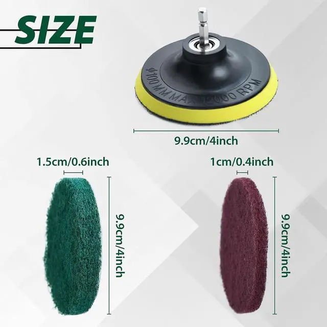 Alt view image 7 of 7 - 4 Inch Drill Powered Brush Tile Scrubber Scouring Pad Cleaning Kit