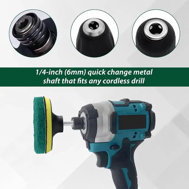 Alt view image 6 of 7 - 4 Inch Drill Powered Brush Tile Scrubber Scouring Pad Cleaning Kit