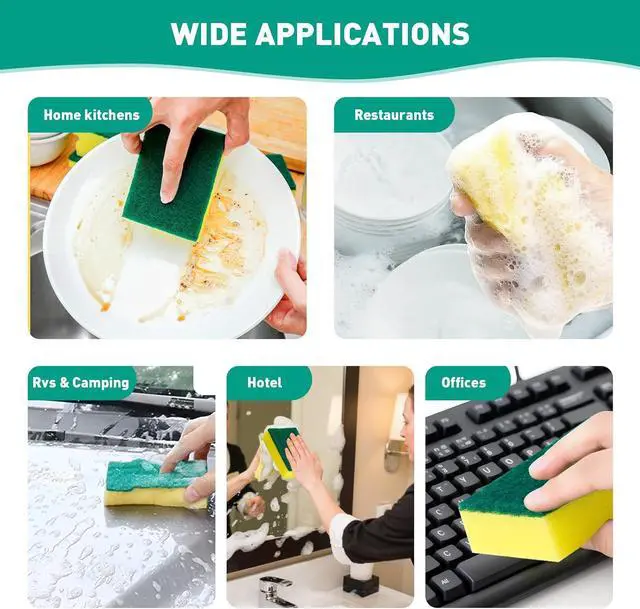 Alt view image 5 of 7 - 10-Pack Heavy Duty Scrub Sponges, Non-Scratch Kitchen Sponge with Durable Scouring Pad, Dual-Sided Cleaning Sponge for Dishes, Pots, Pans, Sinks Extra Absorbent & Long-Lasting
