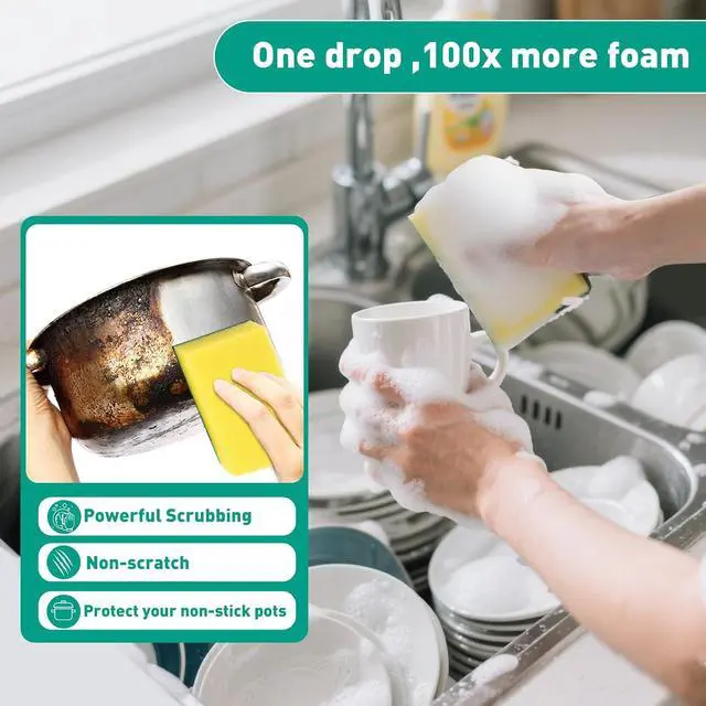 Alt view image 6 of 7 - 10-Pack Heavy Duty Scrub Sponges, Non-Scratch Kitchen Sponge with Durable Scouring Pad, Dual-Sided Cleaning Sponge for Dishes, Pots, Pans, Sinks Extra Absorbent & Long-Lasting