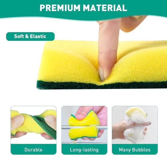 Alt view image 7 of 7 - 10-Pack Heavy Duty Scrub Sponges, Non-Scratch Kitchen Sponge with Durable Scouring Pad, Dual-Sided Cleaning Sponge for Dishes, Pots, Pans, Sinks Extra Absorbent & Long-Lasting