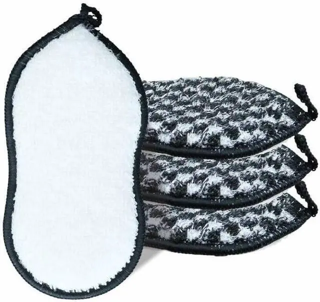 Main image of KMAKII Bamboo Fiber Scrub Sponges, Non-Scratch & Durable,6.3 × 3.1 inches , Black, 4-Pack