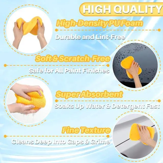 Alt view image 3 of 6 - RAINFLOW Car Wash Sponge - 4PCS Large Sponge, Car Sponges for Washing