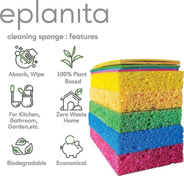 Alt view image 2 of 6 - EPLANITA Pop-Up Sponges (10 Pack) Natural Cellulose, Scratch-Free Cleaning for Kitchen & Bathroom, Washing Up, Eco Scrub, DIY Crafts