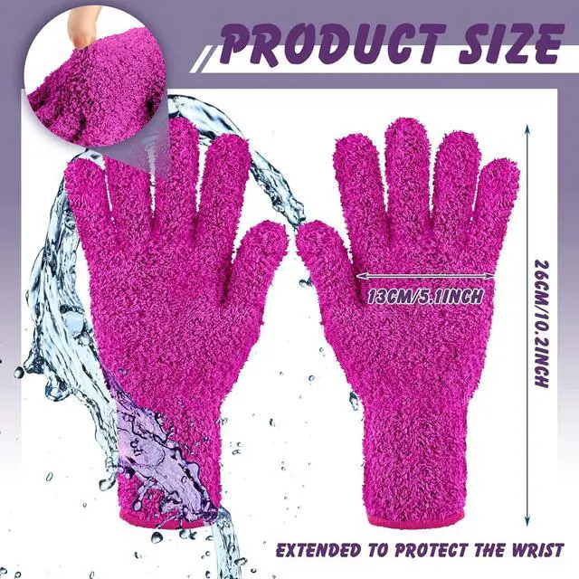 Alt view image 3 of 6 - Bencailor 3 Pairs Microfiber Dusting Gloves Plants,Purple, Blue, Rose Red