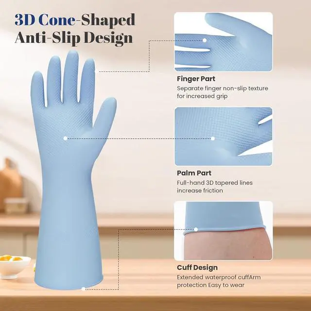 Alt view image 3 of 7 - Rubber Kitchen Dishwashing Gloves - 4 Pairs Colorful Reusable Household Cleaning Gloves For Washing Dishes And Cleaning TasksFlexible And Durable Waterproof (Medium, Dark Green+Blue+Green+Gray)
