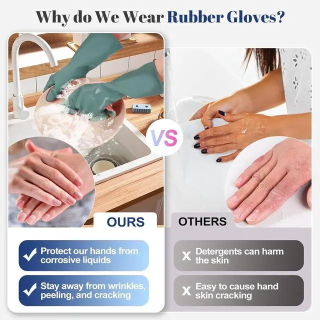 Alt view image 5 of 7 - Rubber Kitchen Dishwashing Gloves - 4 Pairs Colorful Reusable Household Cleaning Gloves For Washing Dishes And Cleaning TasksFlexible And Durable Waterproof (Medium, Dark Green+Blue+Green+Gray)
