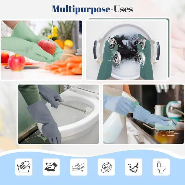 Alt view image 7 of 7 - Rubber Kitchen Dishwashing Gloves - 4 Pairs Colorful Reusable Household Cleaning Gloves For Washing Dishes And Cleaning TasksFlexible And Durable Waterproof (Medium, Dark Green+Blue+Green+Gray)