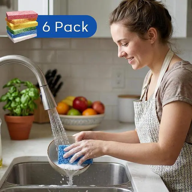 Alt view image 2 of 7 - ARCLIBER 6 Pack Thick Cellulose Scrub Sponges Non-Scratch Kitchen