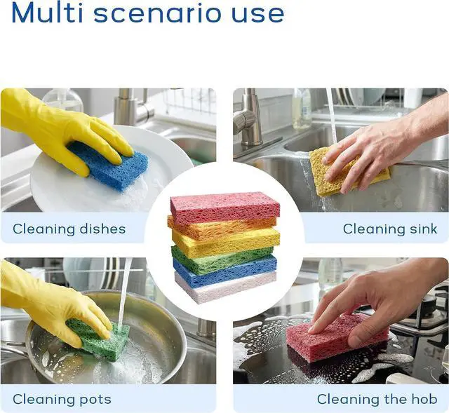 Alt view image 4 of 7 - ARCLIBER 6 Pack Thick Cellulose Scrub Sponges Non-Scratch Kitchen