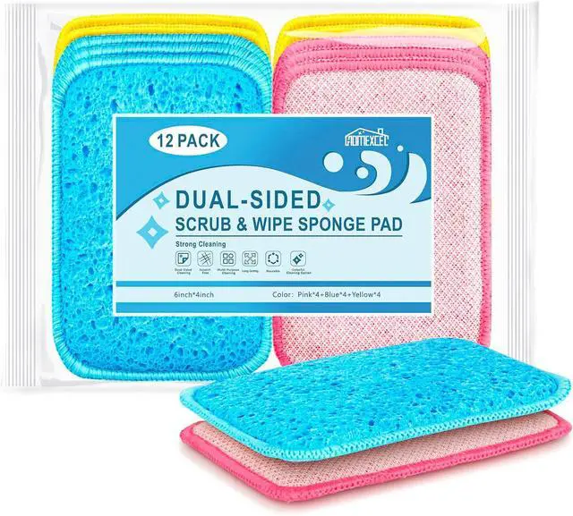 Main image of HOMEXCEL 12PK Scrub&Wipe Cloths, Dual-Sided Non-Scratch Sponges for Kitchen