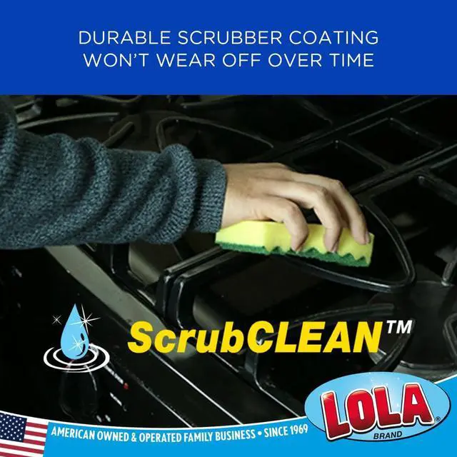 Alt view image 4 of 6 - LOLA Heavy Duty Scrub Sponges, 2 Pack, Made in USA, Superior Sponge Lasts up to 4X Longer, Reusable Long Lasting, Next Generation Cleaning