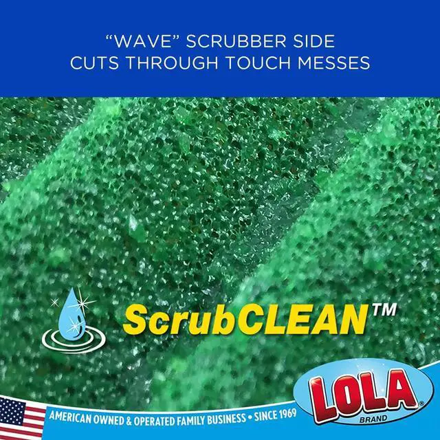 Alt view image 6 of 6 - LOLA Heavy Duty Scrub Sponges, 2 Pack, Made in USA, Superior Sponge Lasts up to 4X Longer, Reusable Long Lasting, Next Generation Cleaning