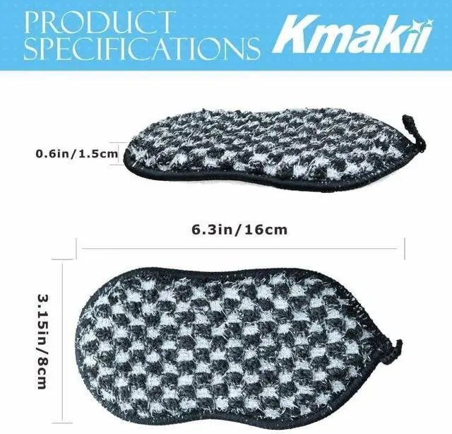 Alt view image 2 of 7 - KMAKII Bamboo Fiber Scrub Sponges, Non-Scratch & Durable,6.3 × 3.1 inches , Black, 4-Pack